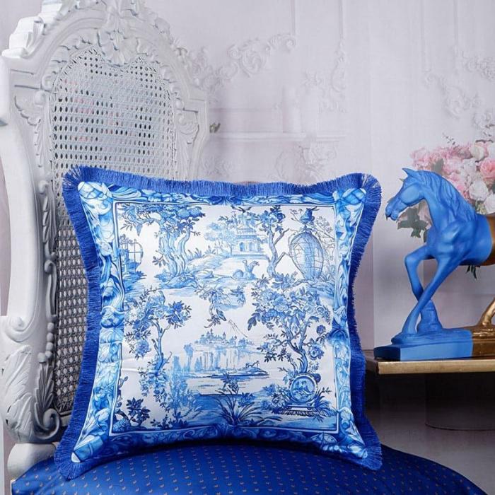 The Country Side Indigo Cushion Cover  |   Printed Cushions Cushion Covers Blue, White