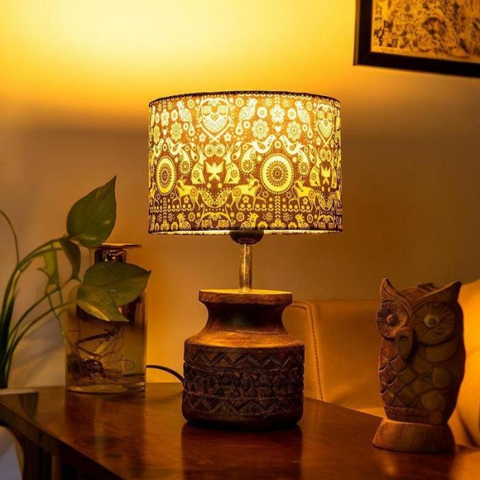 Boho Fauna Carved Table Lamp  |   Table Lamps