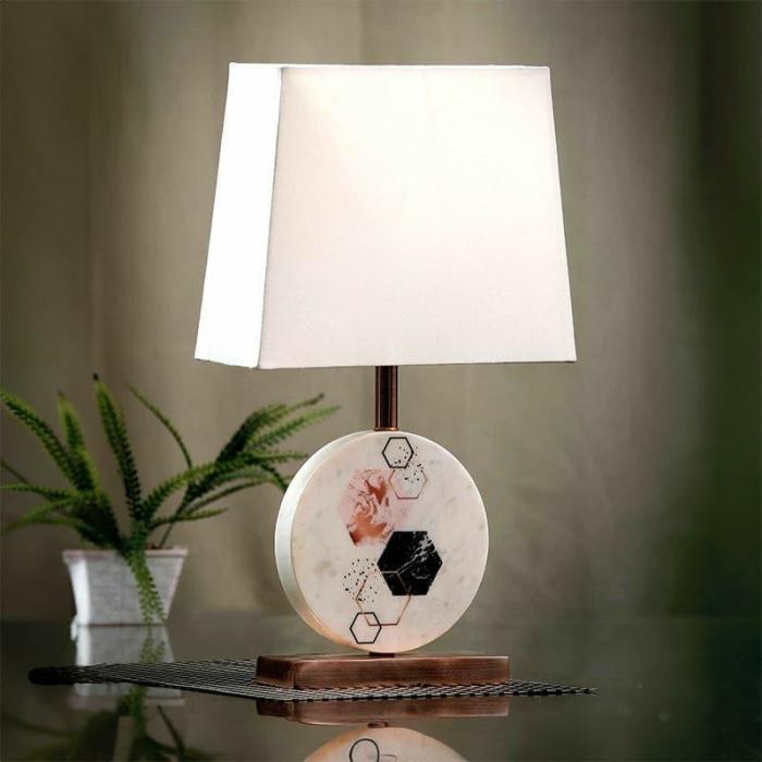 Hexa Marble & Copper Base Table Lamp  |   Table Lamps Lamps & Lighting Table Lamps